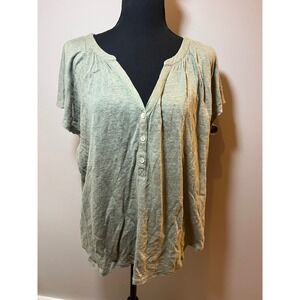 Joie Womens XL Sage Green 100% Linen Henley V-Neck Short Sleeve Knit Top Shirt